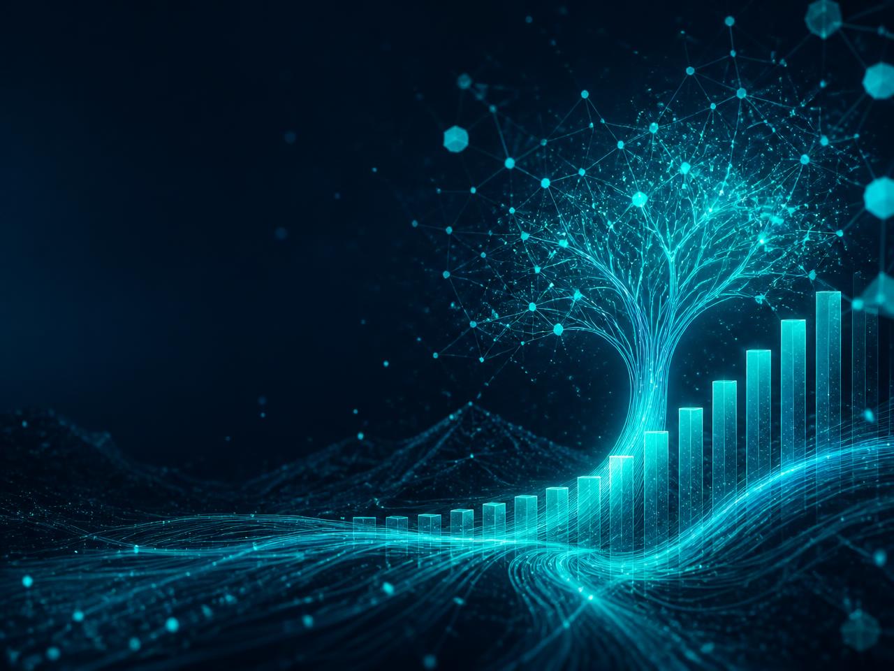 Executivo interagindo com painel de indicadores e inteligência artificial