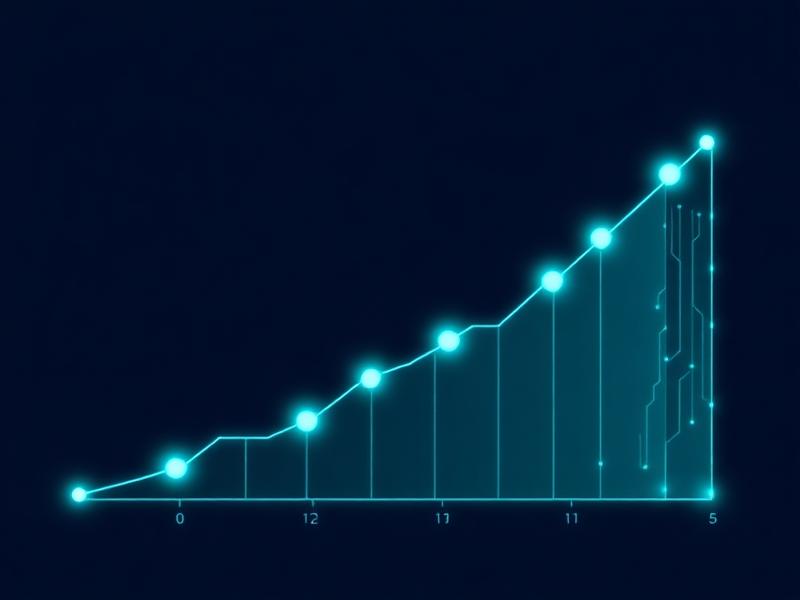 Gráfico de crescimento com nós de circuito representando automação e IA